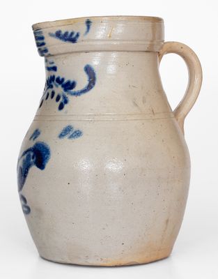 1 Gal. Stoneware Pitcher w/ Slip-Trailed Bird Decoration, Somerset, Mass.