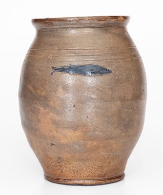 Scarce Stoneware Jar w/ Impressed Fish attrib. Frederick Carpenter, Boston, late 18th century