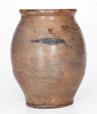 Scarce Stoneware Jar w/ Impressed Fish attrib. Frederick Carpenter, Boston, late 18th century