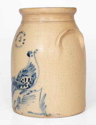 2 Gal. N. CLARK JR. / ATHENS, NY Stoneware Jar w/ Bird Decoration