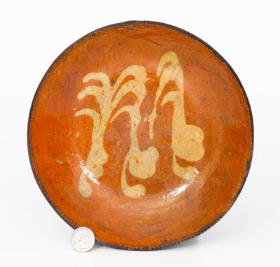 Pennsylvania Redware Plate with Yellow Slip Decoration