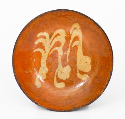 Pennsylvania Redware Plate with Yellow Slip Decoration