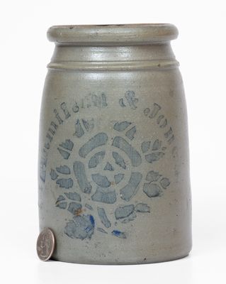 Small-Sized HAMILTON & JONES Stoneware Canning Jar w/ Stenciled Rose Decoration