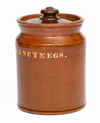 Rare and Fine Dodge Pottery, Portland, Maine Redware CLOVES & NUTMEGS Spice Jar