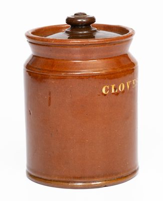 Rare and Fine Dodge Pottery, Portland, Maine Redware CLOVES & NUTMEGS Spice Jar