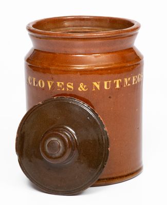 Rare and Fine Dodge Pottery, Portland, Maine Redware CLOVES & NUTMEGS Spice Jar