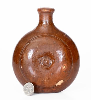 Rare Moravian Redware Flask, Salem, NC, late 18th / early 19th century