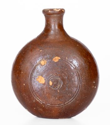 Rare Moravian Redware Flask, Salem, NC, late 18th / early 19th century