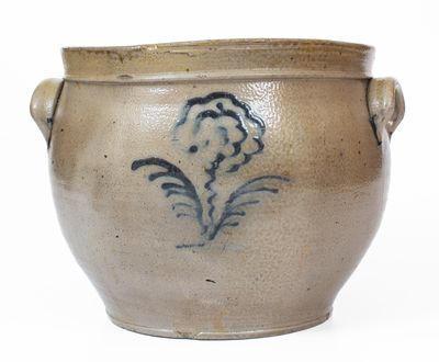 Attrib. Howe & Clark, Athens, NY 3 Gal. Stoneware Jar w/ Slip-Trailed Floral Decoration