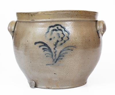 Attrib. Howe & Clark, Athens, NY 3 Gal. Stoneware Jar w/ Slip-Trailed Floral Decoration