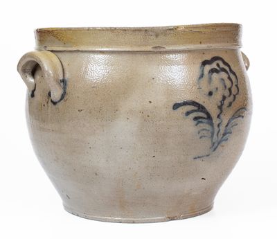 Attrib. Howe & Clark, Athens, NY 3 Gal. Stoneware Jar w/ Slip-Trailed Floral Decoration