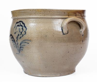 Attrib. Howe & Clark, Athens, NY 3 Gal. Stoneware Jar w/ Slip-Trailed Floral Decoration