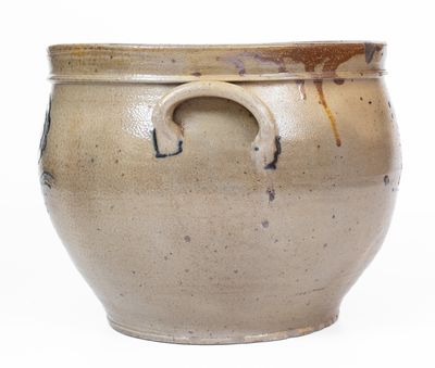 Attrib. Howe & Clark, Athens, NY 3 Gal. Stoneware Jar w/ Slip-Trailed Floral Decoration