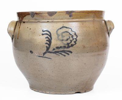 Attrib. Howe & Clark, Athens, NY 3 Gal. Stoneware Jar w/ Slip-Trailed Floral Decoration