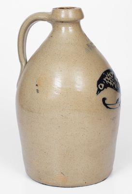 Fine 2 Gal. C. W. BRAUN / BUFFALO, NY Stoneware Jug w/ Slip-Trailed Bird Decoration