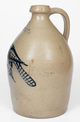 Fine 2 Gal. C. W. BRAUN / BUFFALO, NY Stoneware Jug w/ Slip-Trailed Bird Decoration