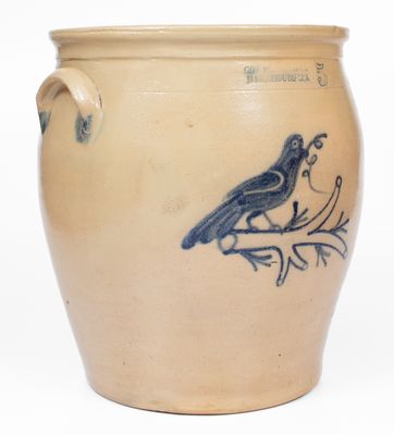 Rare 5 Gal. COWDEN & WILCOX / HARRISBURG, PA Stoneware Jar w/ Unusual Bird Design