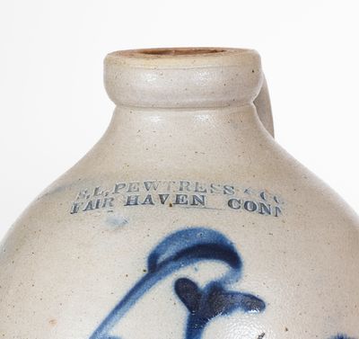 Scarce 1 Gal. S. L. PEWTRESS & CO. / FAIR HAVEN, CONN. Stoneware Bird Jug