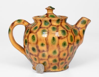 Exceptional Redware Teapot with Two-Color Slip Decoration