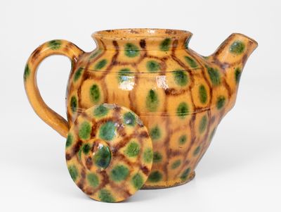 Exceptional Redware Teapot with Two-Color Slip Decoration