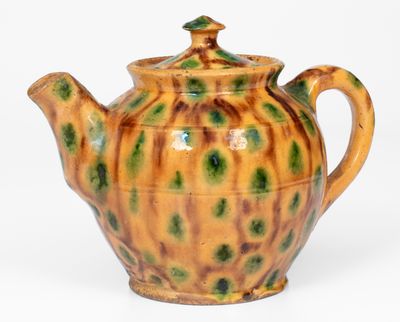 Exceptional Redware Teapot with Two-Color Slip Decoration