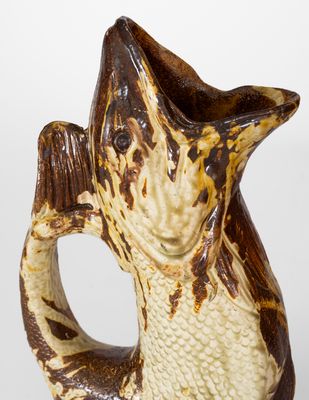 Rare Stoneware Fish Pitcher attrib. Texarkana Pottery (Jacob Bachley, Texarkana, AR)