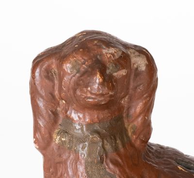 Extremely Rare Cold-Painted Redware Spaniel Bank attrib. R. F. Bell, Strasburg, VA