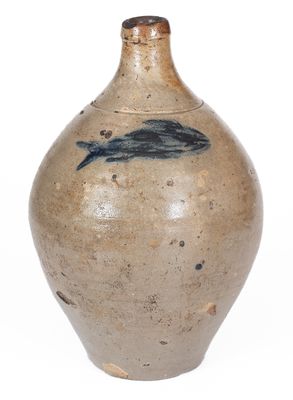 Attrib. Jonathan Fenton (Boston, Mass.) Stoneware Jug w/ Impressed Fish Decoration, late 18th century