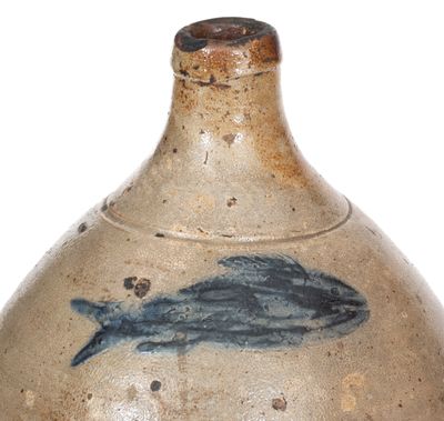 Attrib. Jonathan Fenton (Boston, Mass.) Stoneware Jug w/ Impressed Fish Decoration, late 18th century