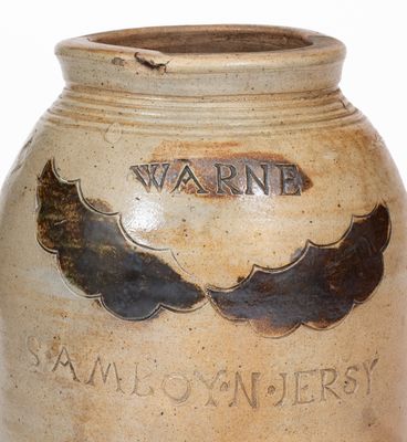 Rare WARNE / S. AMBOY. N. JERSY Stoneware Jar w/ Impressed Decoration