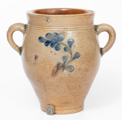 Fine Vertical-Handled Incised Stoneware Jar with Two-Color Slip, Manhattan, c1790