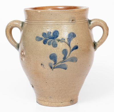 Fine Vertical-Handled Incised Stoneware Jar with Two-Color Slip, Manhattan, c1790