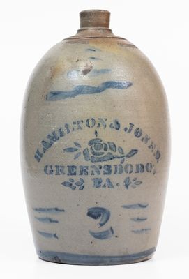 2 Gal. HAMILTON & JONES / GREENSBORO, PA Stoneware Jug