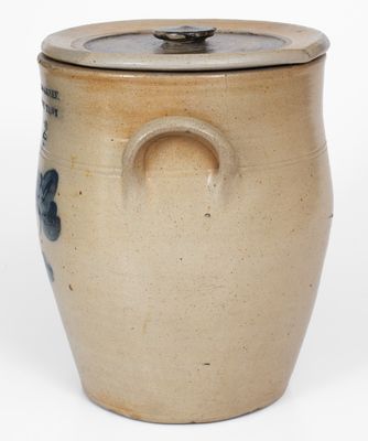 2 Gal. WM. E. WARNER / WEST TROY Stoneware Jar w/ Lid