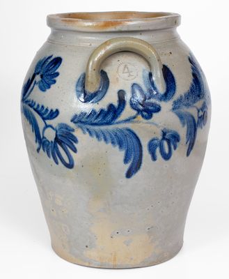 4 Gal. Baltimore, MD Stoneware Jar with Elaborate Floral Decoration, circa 1840