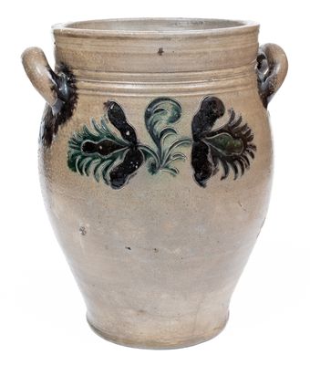 Extremely Rare Incised Stoneware Jar w/ Copper and Manganese Slip Decoration, Manhattan, c1790