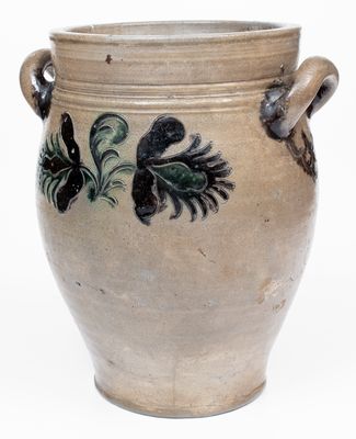 Extremely Rare Incised Stoneware Jar w/ Copper and Manganese Slip Decoration, Manhattan, c1790