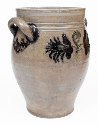 Extremely Rare Incised Stoneware Jar w/ Copper and Manganese Slip Decoration, Manhattan, c1790