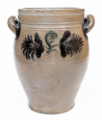 Extremely Rare Incised Stoneware Jar w/ Copper and Manganese Slip Decoration, Manhattan, c1790