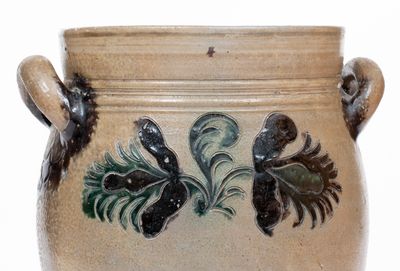 Extremely Rare Incised Stoneware Jar w/ Copper and Manganese Slip Decoration, Manhattan, c1790