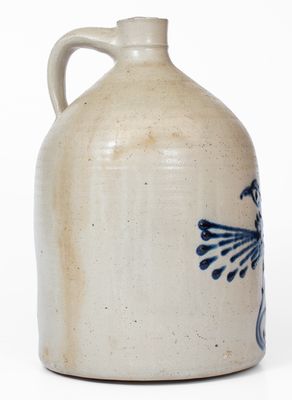 3 Gal. WHITES UTICA Stoneware Jug w/ Bold Slip-Trailed Bird Decoration