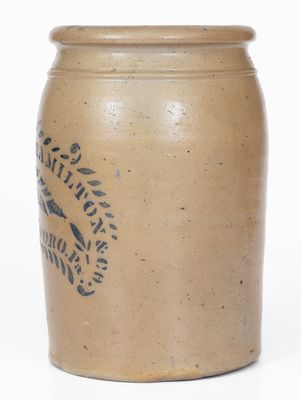 JAS. HAMILTON & CO. / GREENSBORO, PA Stoneware Jar w/ Stenciled Leaf Decoration