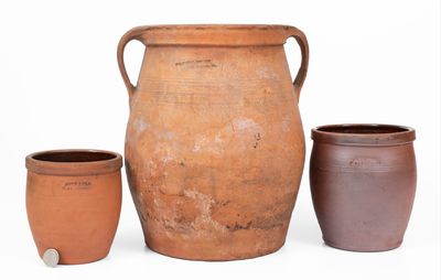 Lot of Three: WAYNESBORO, PA Redware Jars, JOHN BELL and D. M. BAKER S POTTERY