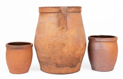 Lot of Three: WAYNESBORO, PA Redware Jars, JOHN BELL and D. M. BAKER S POTTERY