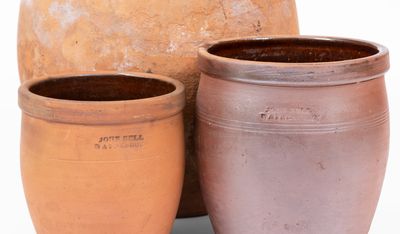 Lot of Three: WAYNESBORO, PA Redware Jars, JOHN BELL and D. M. BAKER S POTTERY