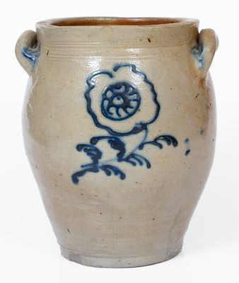 Attrib. Howe & Clark, Athens, New York Stoneware Jar w/ Slip-Trailed Floral Decoration, 1805-13