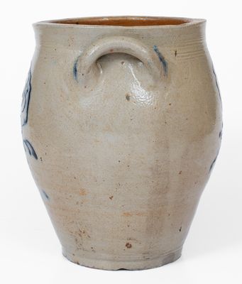 Attrib. Howe & Clark, Athens, New York Stoneware Jar w/ Slip-Trailed Floral Decoration, 1805-13