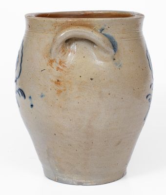 Attrib. Howe & Clark, Athens, New York Stoneware Jar w/ Slip-Trailed Floral Decoration, 1805-13