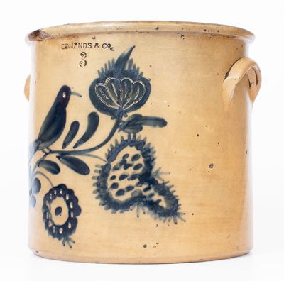 Rare EDMANDS & CO. Stoneware Crock w/ Brushed and Incised Bird and Floral Decoration