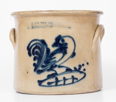 Rare J. & E. NORTON / BENNINGTON, VT Stoneware Crock w/ Rooster and Fence Decoration